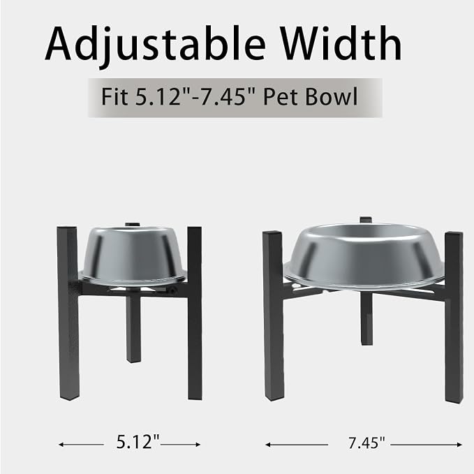 Elevated Cat Bowl Stand Good for Senior Cats Digestion Arthritis Relief - Adjustable Metal Feeder Riser, Fits 5.1-7.45” Round Bowls (No Bowls)（Black） - Image 3