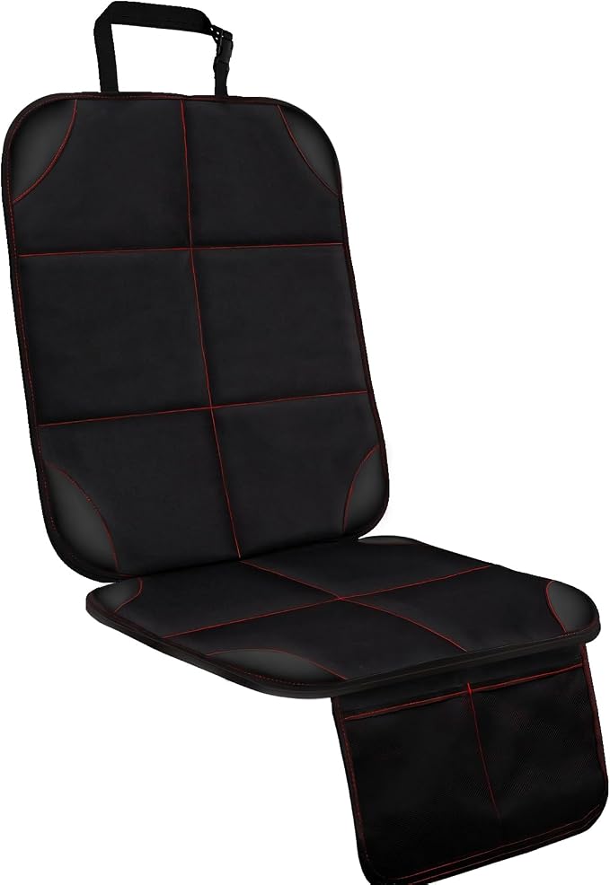SMART ELF Car Seat Protector, Thickest Padding and Non-Slip Backing 1Pack | Black Red Car Seat Cover with Mesh Pockets, 600D Leather and Fabric for SUV, Sedan, Truck, Easy to Install for Baby and Pet by SMARTELF