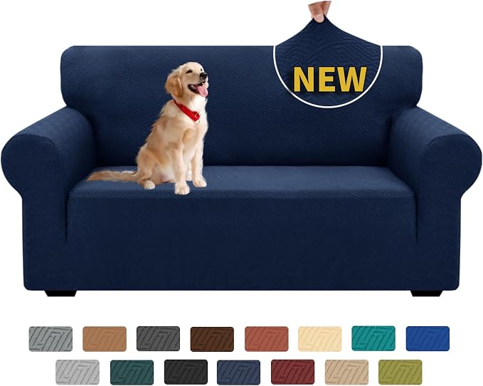 XINEAGE Stretch Jacquard Loveseat Cover, Non Slip Sofa Slipcover for Dog | High-Stretch Fabric. Wear-Resistant, Pet Friendly. Easy Install & Washable for Living Rooms, Offices.Navy Blue by XINEAGE