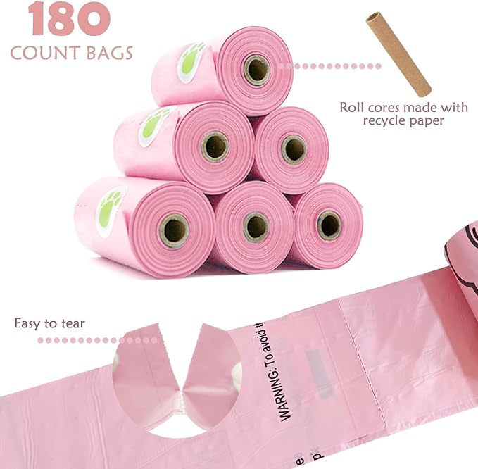 Dog Poop Bags Holder with LED Flashlight|Pet Waste Bags Dispenser for Leash|Doggie Potty Bags Container with Leak-proof Pet Trash Bags and Accessories (1 Holder 195 Bags, Pink) - Image 8