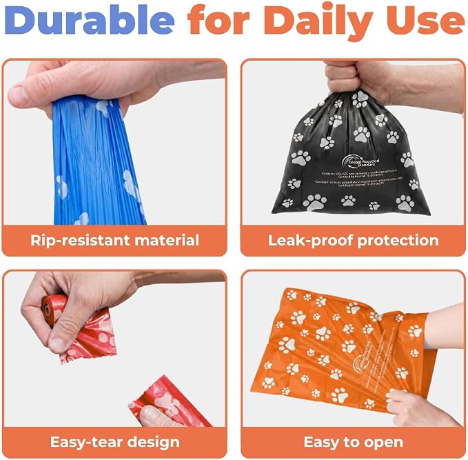 Best Pet Supplies GRS Poop Bags for Dogs - Mixed Colors, 150 Count | Scented, 50% Post-Consumer Recycled Plastic, Leak-proof, Easy-Tear perforations, Thick Bags, Fits Standard Holders - Image 4