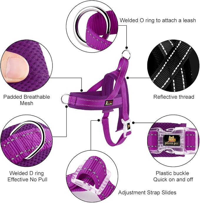 Plutus Pet No Pull Dog Harness for Medium Sized Dog, Breathable Mesh Padded | Adjustable Reflective with Handle, Escape Proof, Quick Fit Pet Vest, Front Clip, for Training and Walking, Purple, M - Image 2