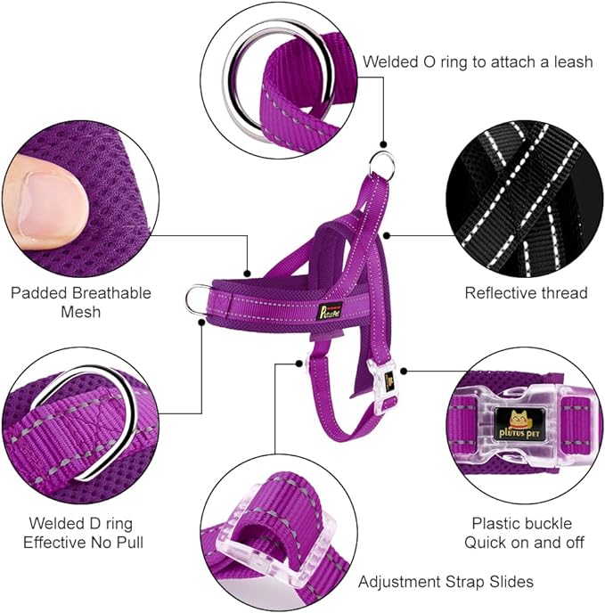 Plutus Pet No Pull Dog Harness for Large Dogs, Breathable Mesh Padded | Adjustable Reflective with Handle, Escape Proof, Quick Fit Pet Vest, Front Clip, for Training and Walking, Purple, L - Image 2