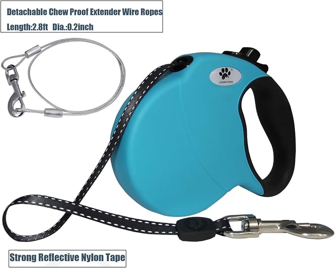 16ft Retractable Dog Leash for Medium Breed Dogs up to 44 lbs with a Detachable Chew Proof Extender Wire Ropes (Blue M) - Image 3