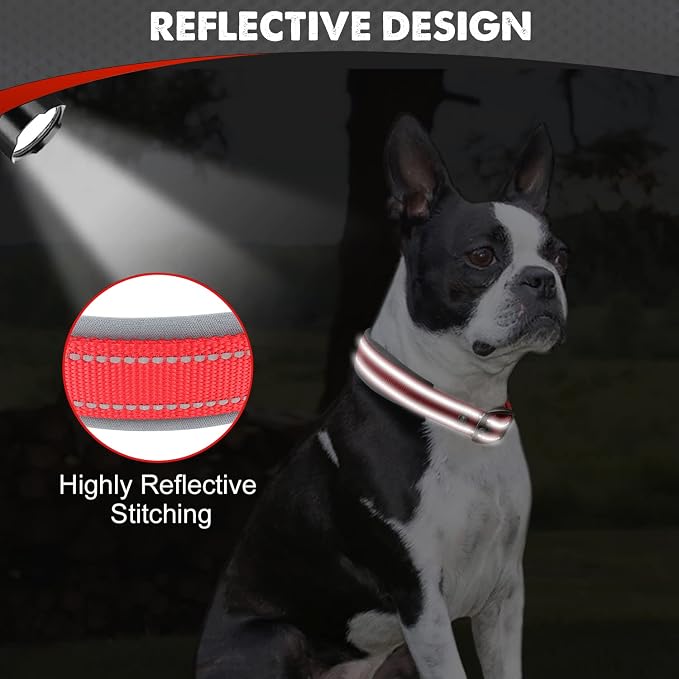 Joytale Reflective Dog Collar for Medium Dogs with Wide Padding, Red | Soft Cushion Reduce Neck Strain, Night Safety Walking, Metal Buckle and Adjustable Eyelets, Separated Dog ID Tag Ring - Image 4