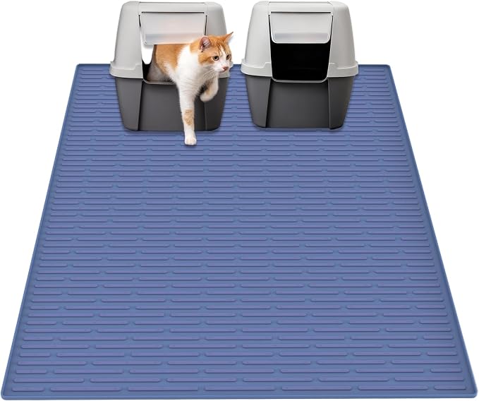 Ultibe 40"x30"(100cmx75cm) Extra Large Silicone Cat Litter Mat, XXL Litter Trapping Mat for Under Litter Box, Non-Slip Waterproof Kitty Litter Catcher, Easy to Clean Mat for Cats, Lake Blue by WelcometoULTIBE