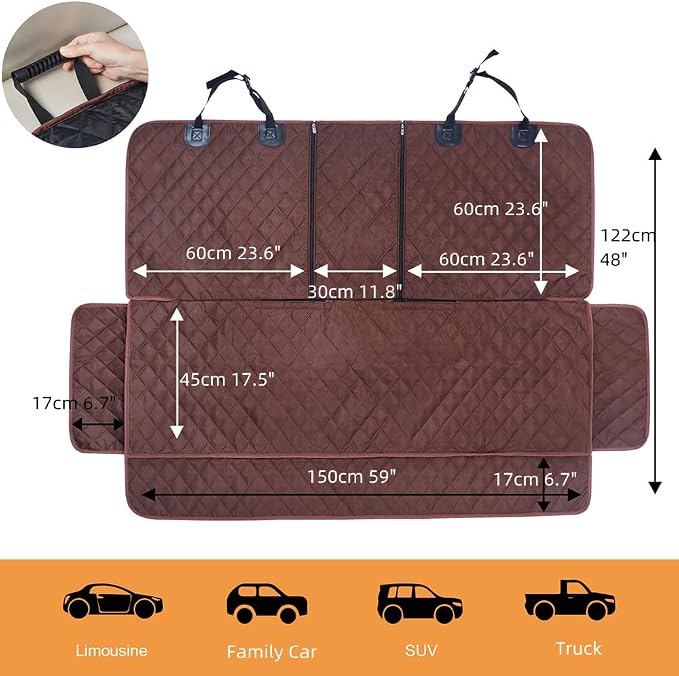 ANOSOSPECIAL Dog Car Seat Cover for Back Seat Cover for Kids,Non Stick Fur Rear Seat Protector for Pet,Nonslip Waterproof Universal Fit Interior for Auto SUV(XL, Coffee Brown) - Image 2