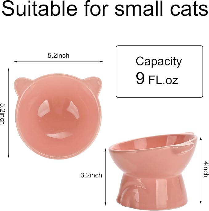 Elevated Cat Food Bowl,9 Oz Ceramic Raised and Tilted Water Bowl,Anti Vomiting and Protect Pets Spines Dishes for Fat Faced Cat, Indoor Cats,Kitten,Small Dog (Pink) - Image 4