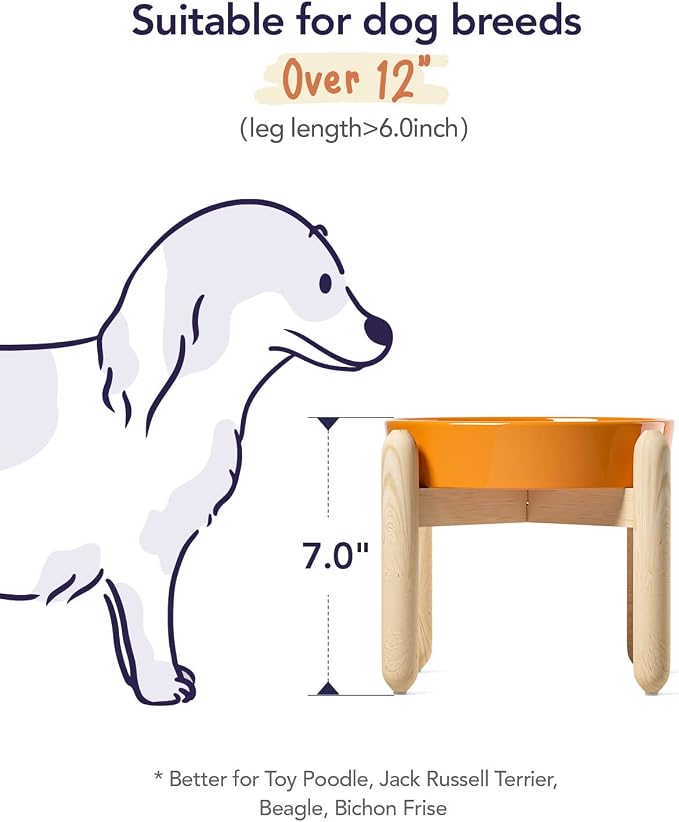 LE TAUCI Ceramic Slow Feeder Puzzle Bowl Elevated 1.5 Cup with Wooden Stand for Small & Medium Dog, Fast Eater Food Bowl Sun Orange - Image 6