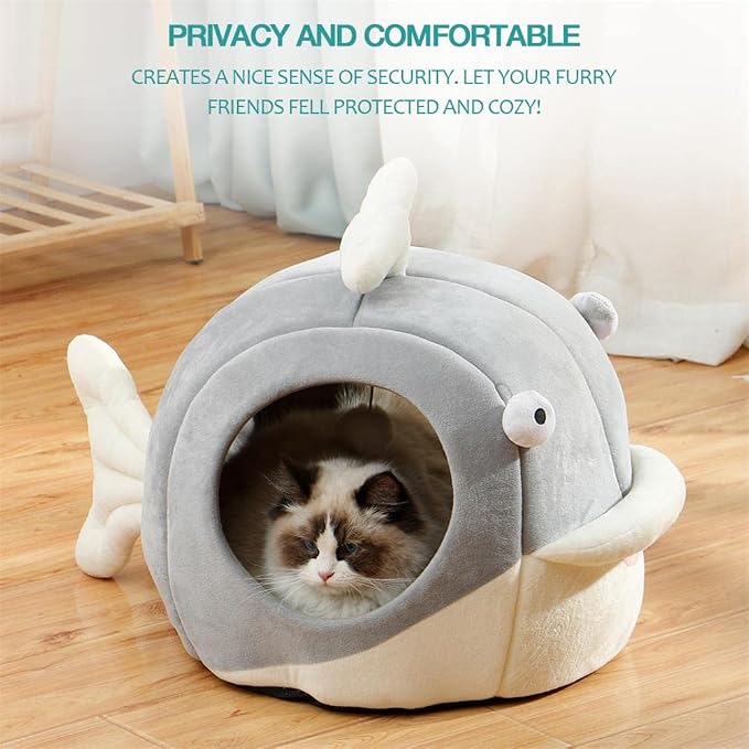 Lcybem Cat Beds for Indoor Cats - Cat Bed Cave with Removable Washable Cushioned Pillow, Soft Plush Premium Cotton No Deformation Pet Bed, Roomy Dolphin cat House Design, Multiple Sizes - Image 6
