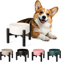 Raised Ceramic Dog Bowl Set with Stand, 2 Cups Elevated Dog Food Stand | 6.1'' Single Dog Food or Water Bowl Set, Non-Slip Dog Feeding Dishes for Small to Medium Breeds, 28.75 OZ, White by PTOBER
