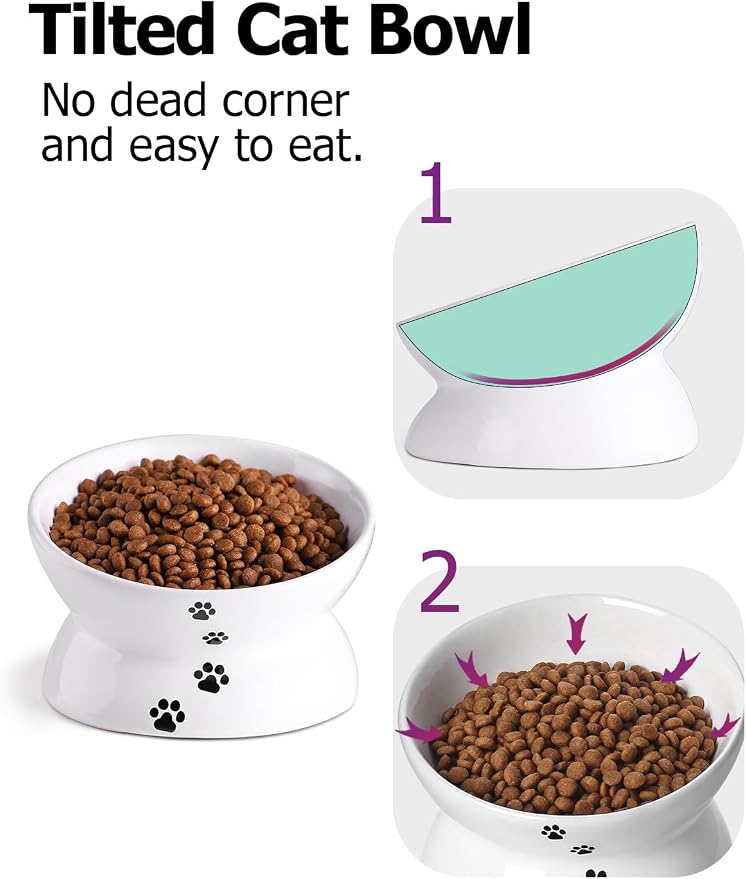Y YHY Cat Bowl Anti Vomiting, Raised Food Bowls, Tilted Elevated Bowl, Ceramic Pet Food Bowl for Flat Faced Cats, Small Dogs, Protect Pet's Spine, Dishwasher Safe (5 Inches, White) - Image 8