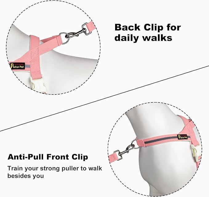 Plutus Pet Cotton Dog Harness and Leash Set, Reflective and Soft Padded, Quick Fit Vest Harness, for Small, Medium and Large Dogs, Pink, XS - Image 3