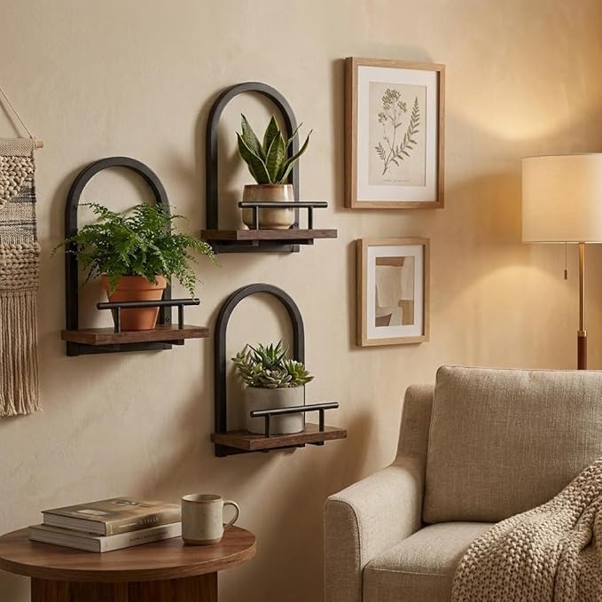 Amaoot Floating Shelves Set for 2, Wall Plant Holder Shelf, Wall Planters | Wall Planters for Indoor Plants, Hanging Shelves Wall Shelf Plant Holder for Living Room Decor, Bathroom, Bedroom, Kitchen - Image 4