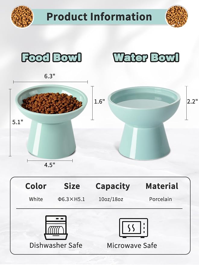 LoeJan Elevated Cat Food and Water Bowls Set, Extra Wide and Raised Ceramic Feeder, Anti-Vomit Whisker-Free Pressure Feeding Bowl for Kittens Adult Small Dogs (Blue, Food Bowl) - Image 2