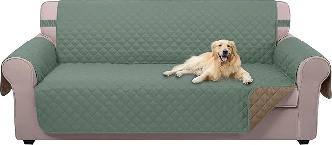 U-NICE HOME Reversible Couch Cover for Dogs, Greyish Green/Taupe | 68''Sofa Cover Washable, Pet Friendly, Elastic Straps, Water Repellent, Furniture Protector Mat for 3 Cushion Couch by U-NICEHOME