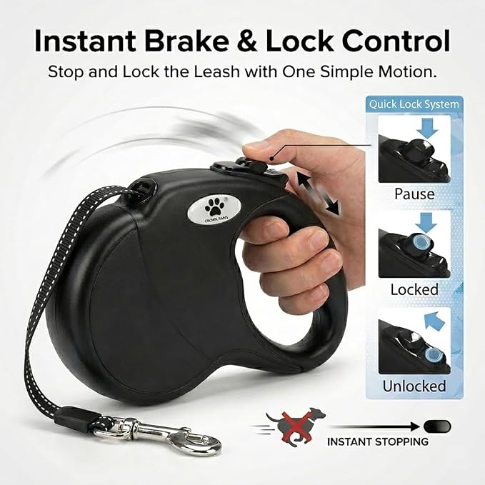 16ft Retractable Dog Leash for Large Breed Dogs up to 110 lbs with a Detachable Chew Proof Extender Wire Ropes (Black L) - Image 3