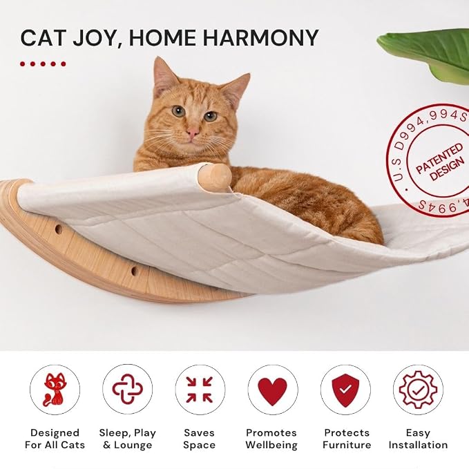 Cat Wall Hammock for Large Cats, Cat Wall Bed | A space-saving wall mounted cat bed with a washable, replaceable cushion that holds big cats up to 35 lbs - Image 7