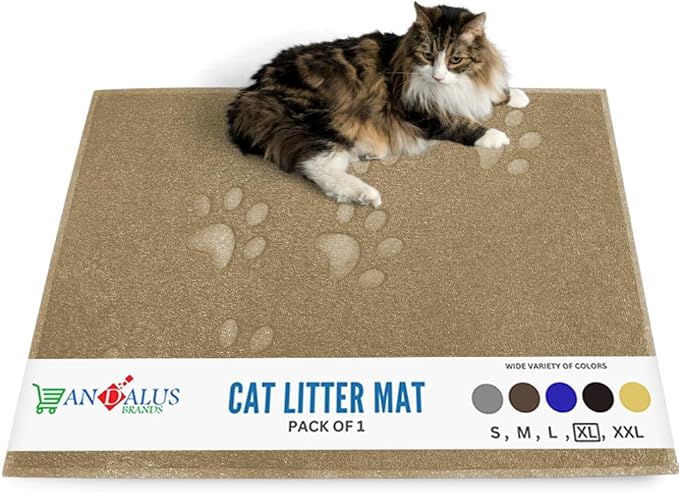 Andalus Extra Large Cat Litter Mat, Pack of 1 - Waterproof, Non-Slip & Easy to Clean Cat Litter Box Mat for Extra Efficient Pet Litter-Trapping, Beige (35” X 23”) by AndalusBrand