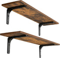 Long Wall Shelves, 23.6Inch Wooden Wall Mounted Shelves, Set of 2 | Floating Book Shelf, Easy Assembly Metal Bracket, Max Load 22lbs, Wall Storage Ledges, Bedroom/Bathroom/Kitchen, Rustic Brown by DINZILVJ