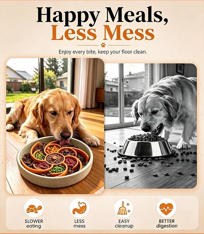 Slow Feeder Dog Bowls Insert Cuttable to fit 4.4"-7.5" Bowl Orange | Strong suction cups fit snugly,reduce fast eating,Food-grade silicone, dishwasher safe, for dogs and cats,daily mealtimes - Image 5