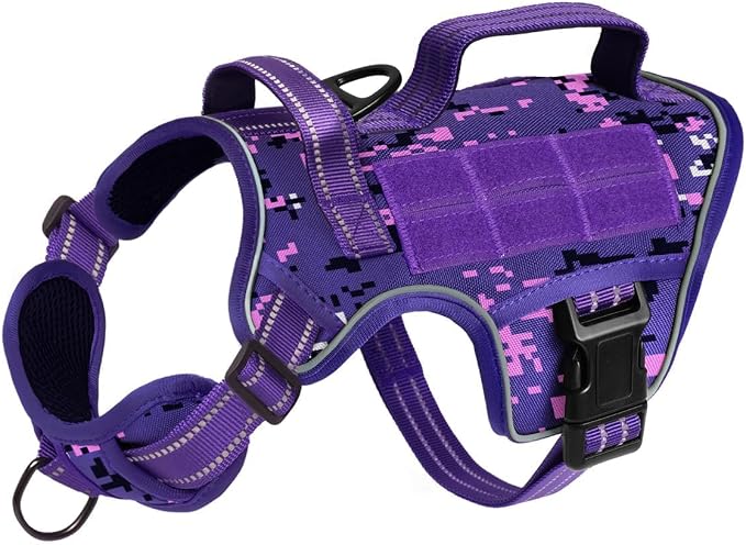 Dog Harness, Tactical No Pull for Small Sized Dog with Handle | Breathable Soft Padded, Adjustable, Reflective, Molle System, Heavy Duty, No Choke for Walking Training, Purple Camo Small - Image 8
