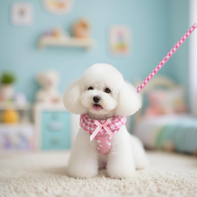 EXPAWLORER Step-in Dog Harness Small Sized Collar and Leash Set | Cute Small Dog Harness No Pull Girl, Pet Collar with Detachable Bow, Adjustable Light Puppy Vest for Dogs Cats, Pink XS - Image 8