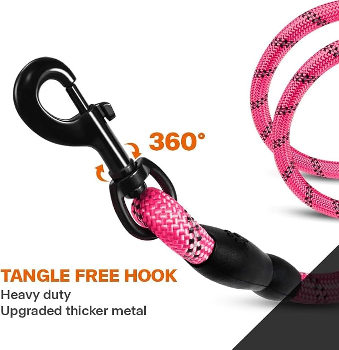 Taglory Rope Dog Leash for Small Medium Dogs, 5 FT Padded Handle, Pink | Made of Climbing Rope, Reflective for Night Walks and Training, Comfortable Grip, Anti-tangle Swivel Clip, 3/8 inch - Image 6