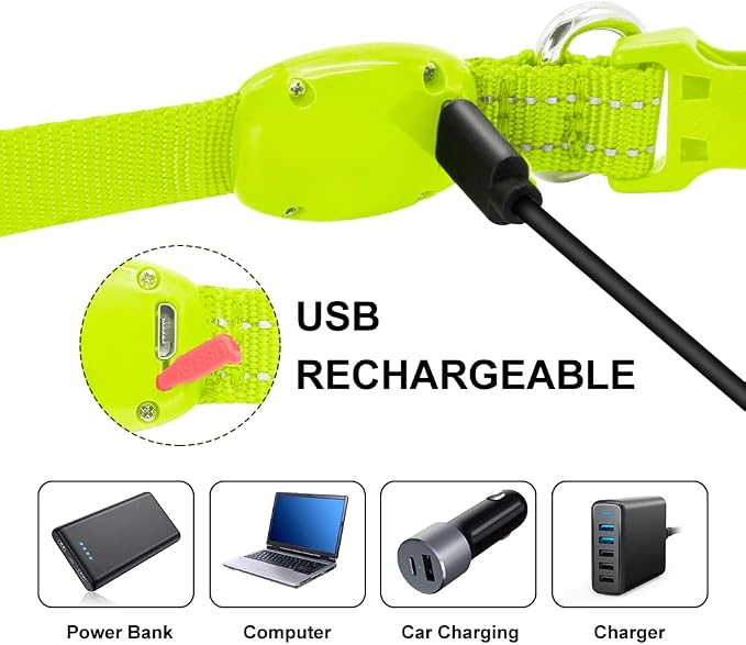 Light Up Dog Collar for Small Dogs - LED Dog Collar Rechargeable Adjustable Puppy Collars, Glow in The Dark Dog Lights for Night Walking（X-Small, Green） - Image 3