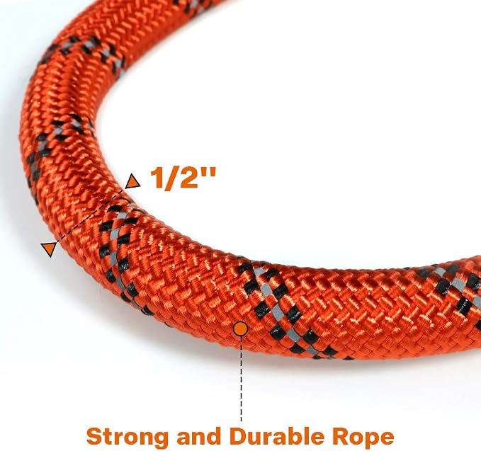 Taglory Rope Dog Leash for Medium Large Dogs, 5 FT Padded Handle, Orange | Climbing Rope for Strong Pullers, Reflective for Night Walks and Training, Comfortable Grip, Anti-tangle Swivel Clip 1/2 inch - Image 3