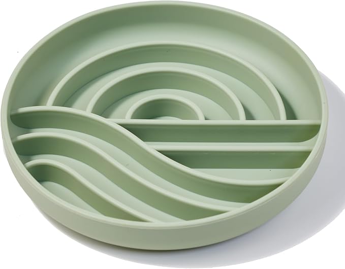 OHMO Slow Feeder Dog Bowl, 7.9" Lick Mat for Dogs, Sunrise, Sage Green | Cat Slow Feeder Bowl, Anti Choking, Enrichment Toys, Easy Clean BPA-Free Silicone Feeding Bowl, Boredom and Anxiety Reducer by OHMO