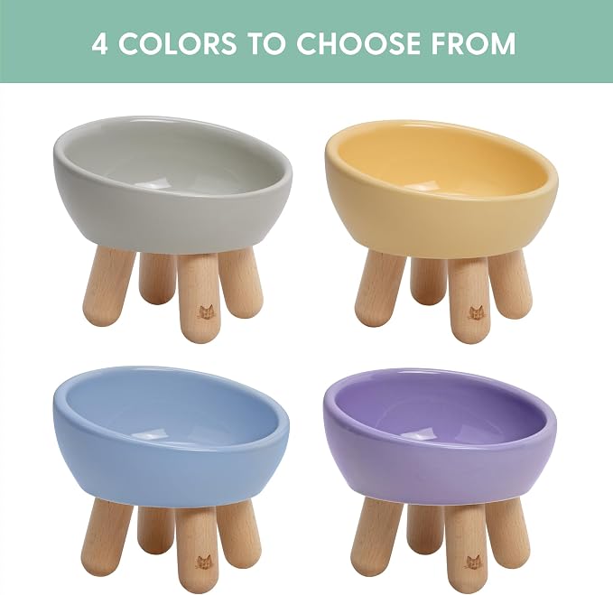 The Cat Ladies Tilted Ceramic Cat Bowl - Elevated Food Bowls Ceramic Pet Bowl - Raised Ceramics Bowls - Elevated & Tilted Design for Comfortable Eating - Dishwasher Safe - Wide Opening - Image 7