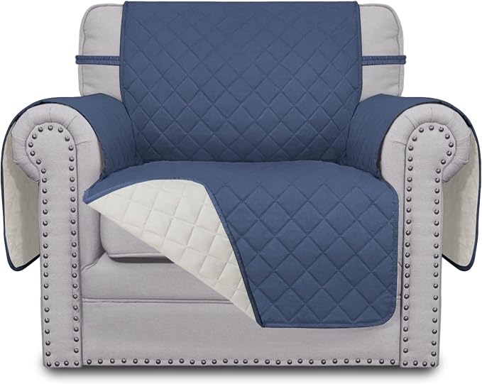 Easy-Going Reversible Couch Cover, Small Chair, Dark Blue/Ivory | Machine Washable Slipcover For Dogs, Water Resistant Furniture Mat For Living Room, Non-Slip Sofa Cover, Pet Friendly by Easy-Going