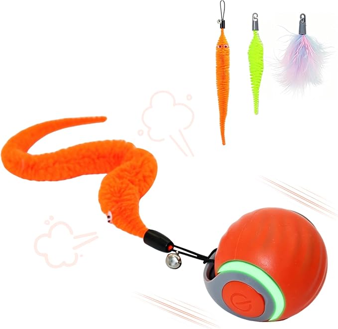 Interactive Cat Toy Ball - Automatic Moving Cat Ball for Indoor Cats with 3 Tails, Rechargeable Silent Kitten Toy for Boredom & Exercise, Rolling Ball Toy with 2 Modes & 2 Speeds. by Unknown