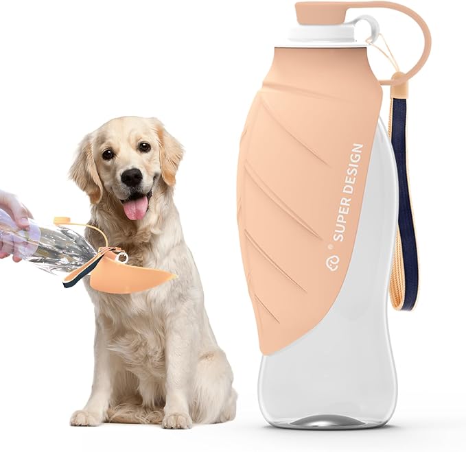 SUPERDESIGN Dog Water Bottle, Portable Dog Water Bottle for Small to Large Dogs, Leak Proof Dog Travel Water Bottle, Small Leaf Travel Water Bowl for Dogs and Dog Walking Accessories (19.6OZ, Pink) by SUPERDESIGN