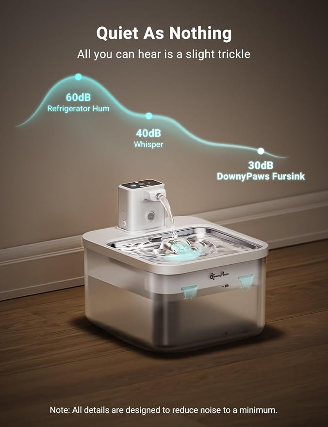 DownyPaws Cat Water Fountain Cordless, Pet Fountain, 84oz/2.5L, White Pro | Wireless Cat Drinking Water Fountains for Cats Indoor, Fursink , Battery Operated, Motion Sensor, Ultra Quiet Pump, BPA-Free - Image 9