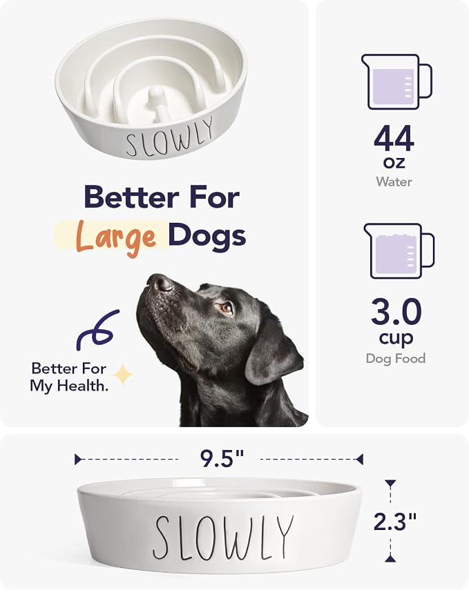 LE TAUCI PET Ceramic Slow Feeder Dog Bowl, 3 Cups Maze Dog Food Bowl for Medium/Large Dogs – Non-Slip White Pet Dish, Cute Puzzle Design to Slow Fast Eaters - Image 3