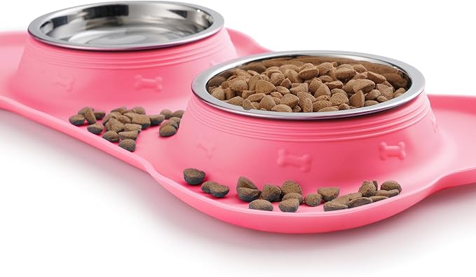 Hubulk Pet Dog Bowls 2 Stainless Steel Dog Bowl with No Spill Non-Skid Silicone Mat + Pet Food Scoop Water and Food Feeder Bowls for Feeding Small Medium Large Dogs Cats Puppies (M, Pink) - Image 5
