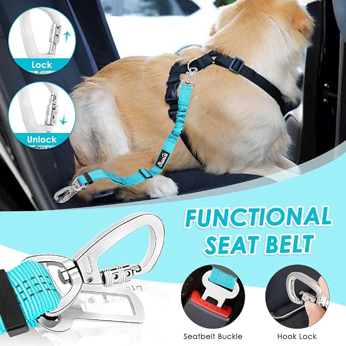 Lukovee Dog Car Harness Seat Belt, Harness & Seatbelt with 2 in 1 Buckle | Adjustable Soft Breathable Mesh Harness, Reflective Elastic Reflective Tether, for Small Medium Large Dogs Pets (L-Blue, XS) - Image 3