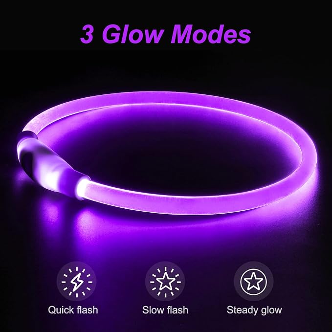 Light Up Dog Collar, USB Rechargeable, LED, Purple | Cuttable TPU, Waterproof, Night Walking, Night Safety, Glow in the Dark, Small Medium Large Dogs, Camping, Outdoor - Image 2