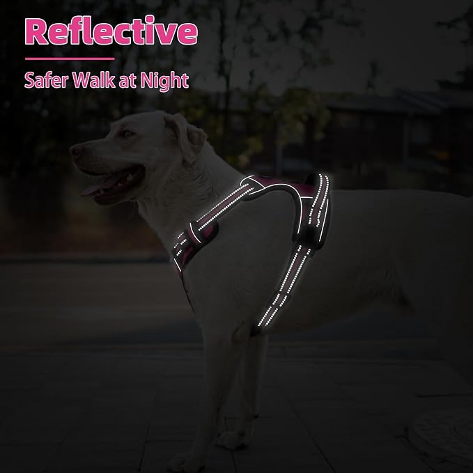 PUPTECK No Pull Dog Harness for Large, Adjustable Reflective Dog Harness with Handle Easy Control, Comfortable Soft Padded Pet Vest Harness for Extra Large Dogs, Fuschia XL - Image 6