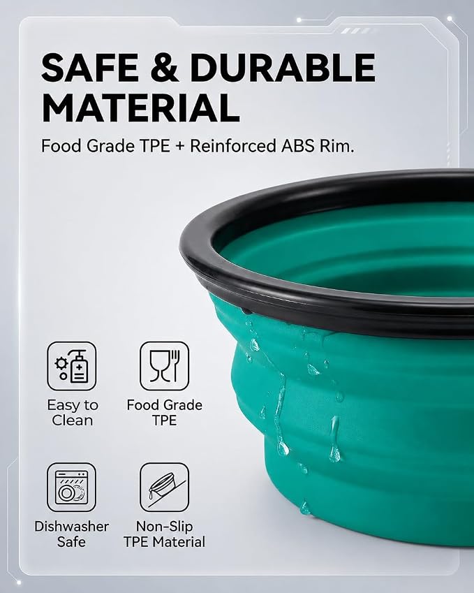 Collapsible Dog Bowls, 2 Pack Sturdy Portable Dog Water Bowls | Wear-Resistant TPE, Anti-Dust Foldable Travel Dog & Cat Bowls for Camping Walking Hiking with Carabiners - Image 5