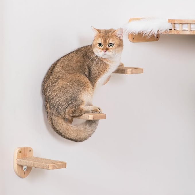 3pcs Cat Wall Steps, Climbing Mounted Furniture, Shelves With Hemp Rope Covered, Solid Wood Ladder for Playing and Climbing (Standard-Wood) - Image 5