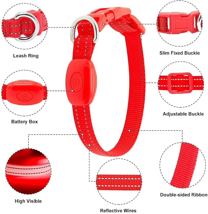 Light Up Dog Collar for Small Dogs, LED Dog Collar Rechargeable Safety Dog Lights, Fully Adjustable Glow in The Dark Puppy Collars for Night Walking & Camping (X-Small, Red) - Image 2