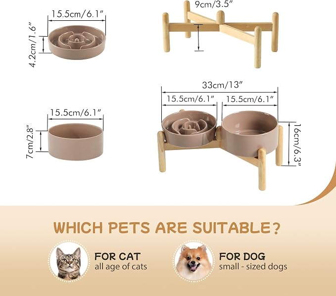Havniva Elevated Slow Feeder Dog Bowls, Ceramic Dog Bowl Slow Feeder Set | 0.9 Cups Raised Slow Feeder Dog Bowl for Small Breed, 6.1” Dog Water Bowl with Wooden Stand, Puzzle Dog Food Bowl, Non-slip - Image 2