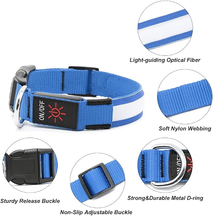 Illumifun LED Dog Collar, Water-Resistant Light Up Dog Collar, Safety Dog Collar Light for Your Dogs Walking Camping(Blue, X-Large) - Image 3