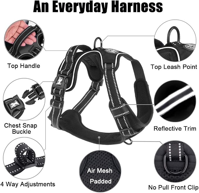 PoyPet No Pull Dog Harness Medium, Reflective Vest with Front Clip & Handle | Easy On/Off, No Choke, Adjustable, 2 Leash D-rings, Soft Padded, Breathable, Oxford, for Walking Training, M, Black - Image 9