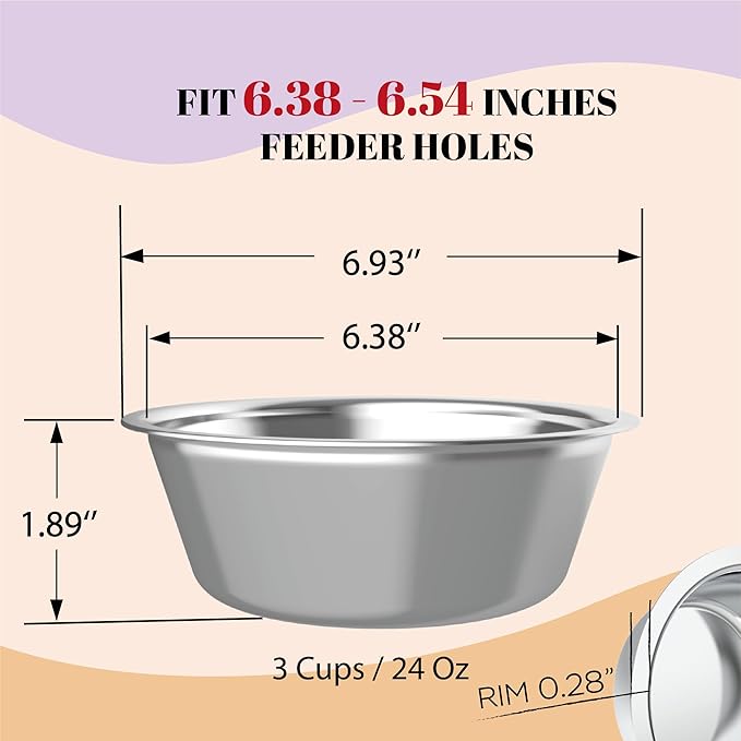 AVERYDAY 24oz Stainless Steel Dog Bowls Set, 2 Pack for Replacement Dogs Bowl Stand, 3 Cups Metal Dog Bowls, 6 Inch Small Medium Dogs Water Bowl for Raised Feeder with Opening 6.38-6.54'' - Image 4