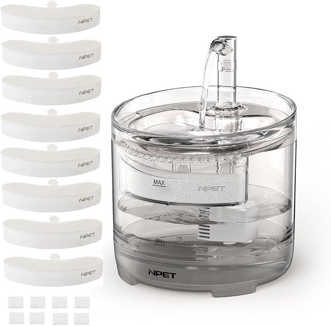 NPET Cat Water Fountain WF050TP 1.5L Automatic Pet Drinking Fountain with Replacement Faucet Kit - 8 Replacement Filters (No Adapter) by NPET