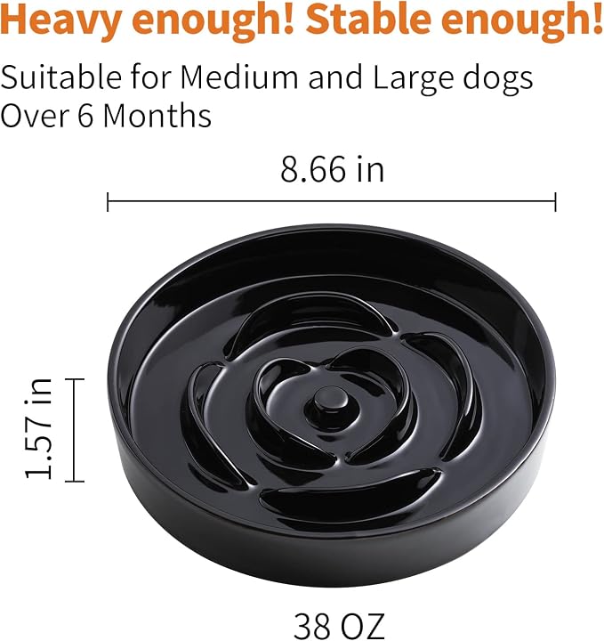 Black 8.66 in Dog Bowl Ceramic Slow Feeder for Medium Large Dogs,Elevated/Raised Slow Feeding Dog Food Water Dish Heavy Weighted,Puppy Dish for Fast Eaters,Puzzle Eating Bowl Modern Maze - Image 5